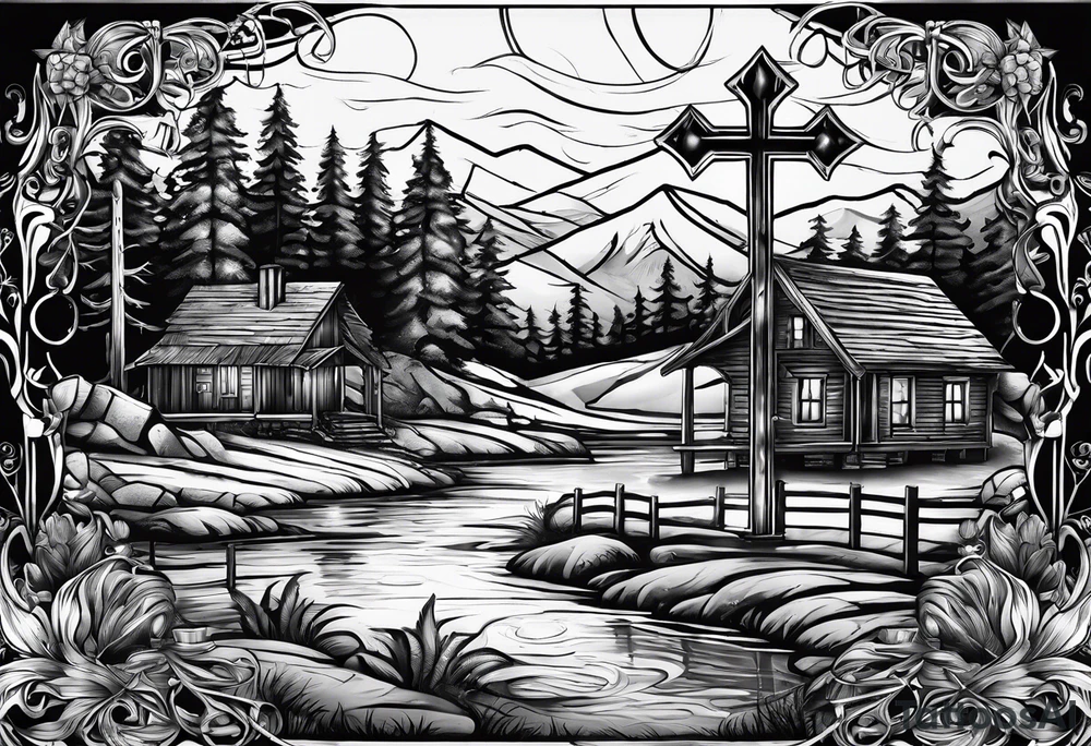 christian 
cross, campfire, golf , whiskey glass, cabin tattoo idea