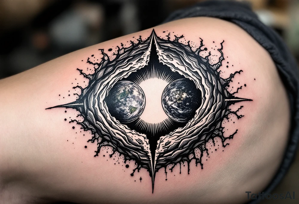 2 different worlds on both sides of a black hole tattoo idea