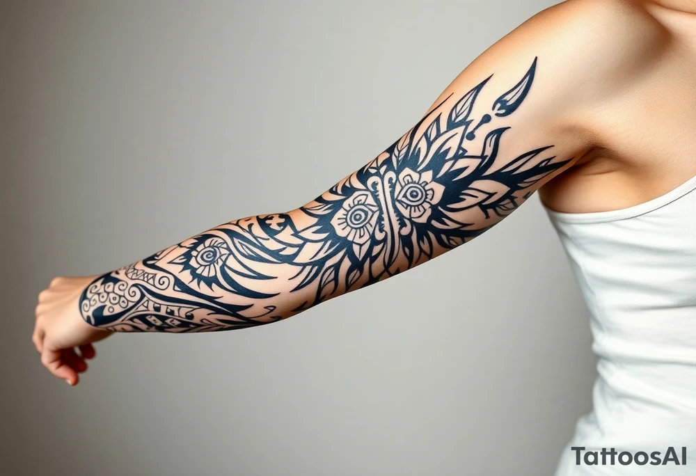 bold line shaman and indian style desingn tattoo idea