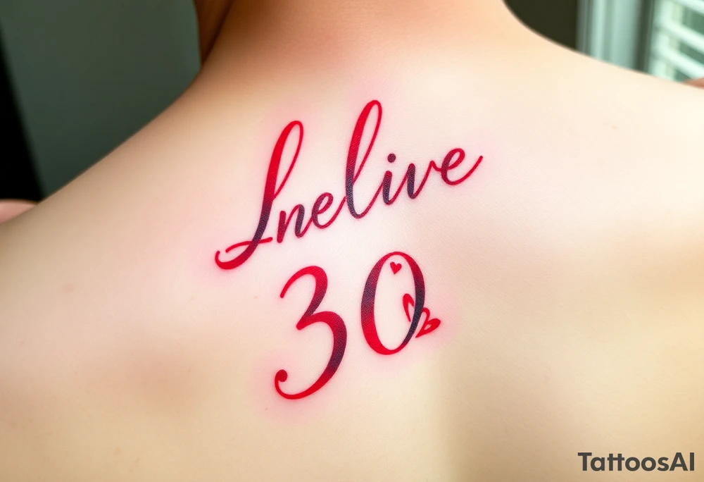 Long live 30 in red ink with small heart tattoo idea