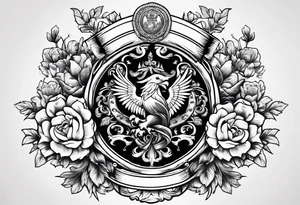 Campbell family crest with flowers around it tattoo idea
