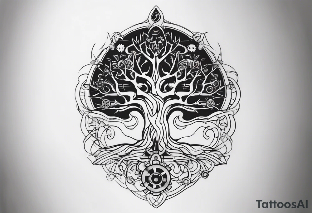 mechanical roots tattoo idea