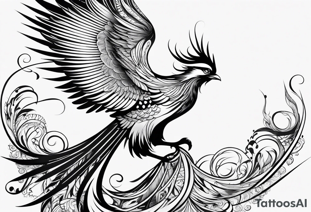 minimalist pheonix with long tail curling tattoo idea