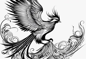minimalist pheonix with long tail curling tattoo idea