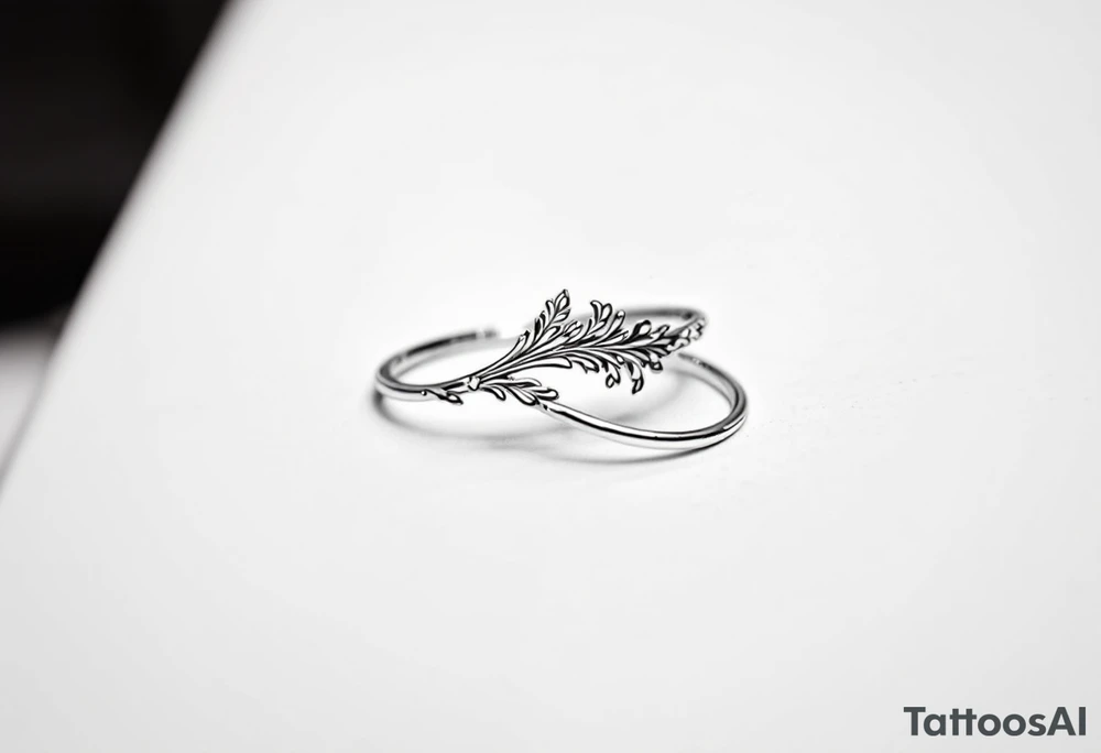 A thin, delicate gold ring with intricate white filigree engravings, symbolizing timeless elegance and devotion. tattoo idea