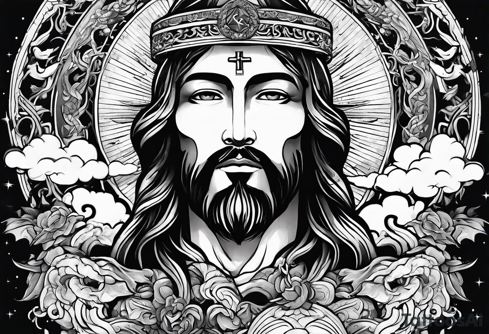 Almighty Jesus Christ ascends from Heaven to battle against the Almighty Serpent tattoo idea