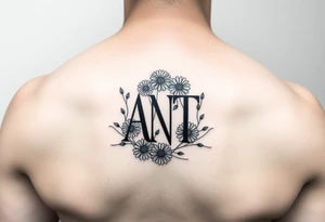 Small Fine line design monogram with overlapping letters A,N,T  with daisies tattoo idea