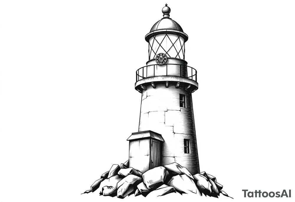 Lighthouse with coat of arms incorporated into the roof tattoo idea