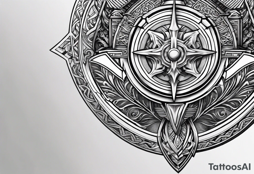 Valhalla steps shield sword tattoo idea