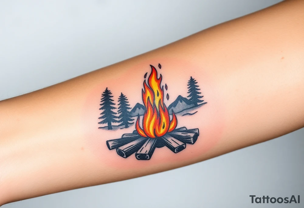 Campfire with cross include the great outdoors and night sky make sure cross doesn't look like it is on fire tattoo idea