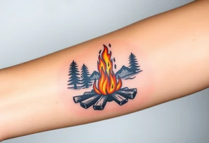 Campfire with cross include the great outdoors and night sky make sure cross doesn't look like it is on fire tattoo idea