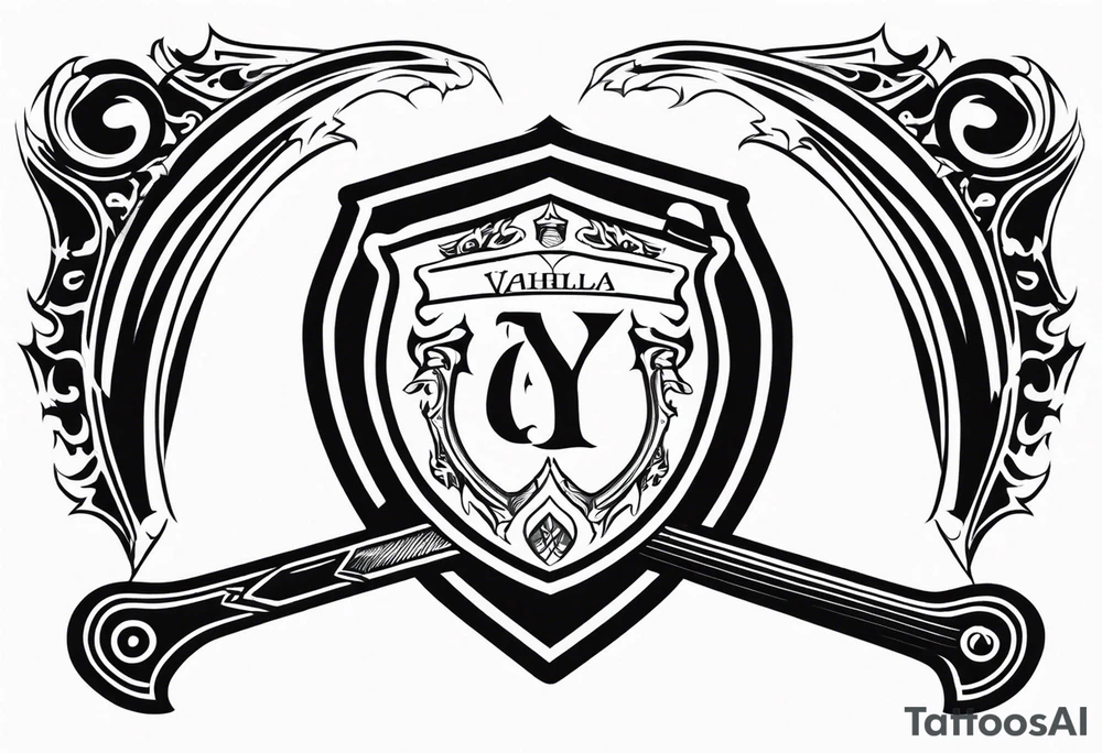 Valhalla shield sword axe fire tattoo idea