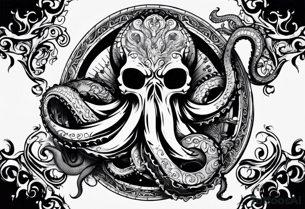 pocket watch being attacked by an aggressive octopus tattoo idea