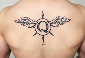 A womb tattoo with a Q in the center, with three points around the outside. The first reading, "BLACK". The second reading, "BABY". The third reading, "ONLY". tattoo idea