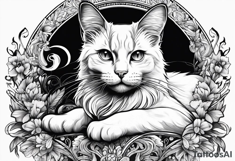 A cat extends its paw to the beast looking at it tattoo idea