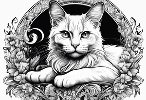 A cat extends its paw to the beast looking at it tattoo idea