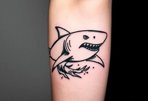 Masculine strong great white shark flowing forward in water tattoo idea