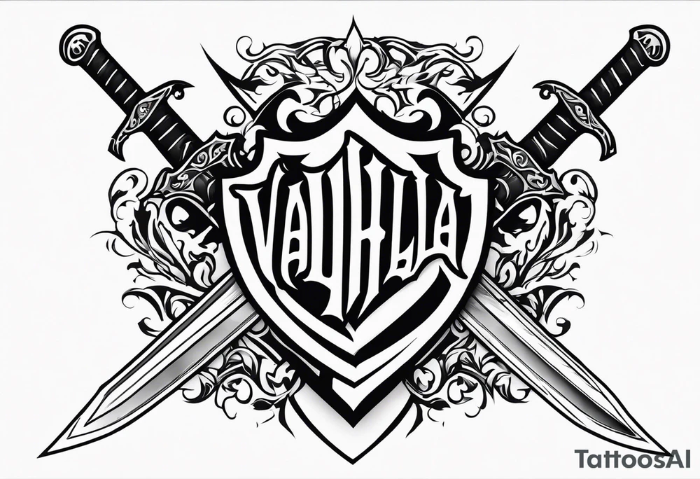 Valhalla flames shield sword tattoo idea