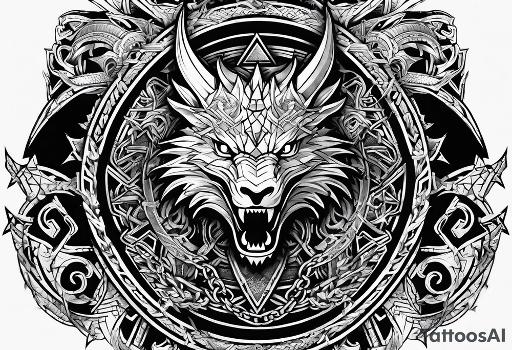 Valhalla sword shield dragon axe Valknut barbed wire chains tribal tattoo idea Valhalla sword shield dragon axe Valknut barbed wire chains tribal tattoo idea