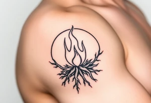 a round flame imprisoned in a roots circle tattoo idea