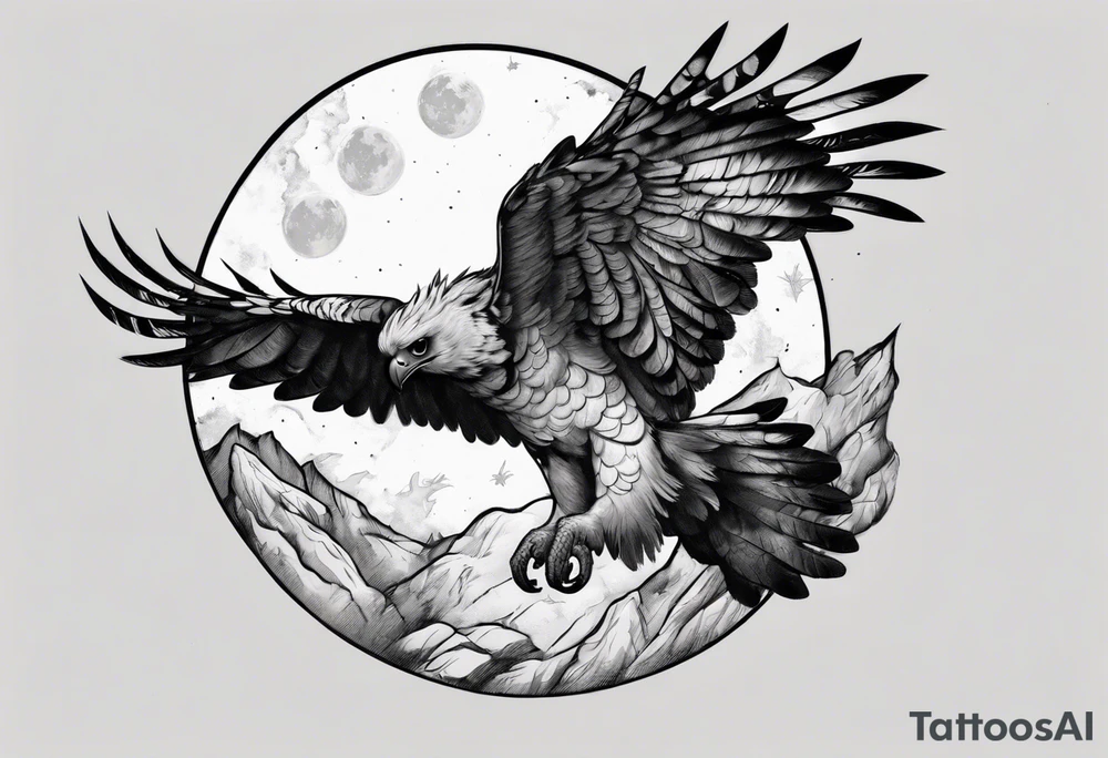 harpy eagle at night flying in the moonlight dark aesthetic tattoo idea