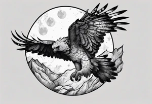 harpy eagle at night flying in the moonlight dark aesthetic tattoo idea