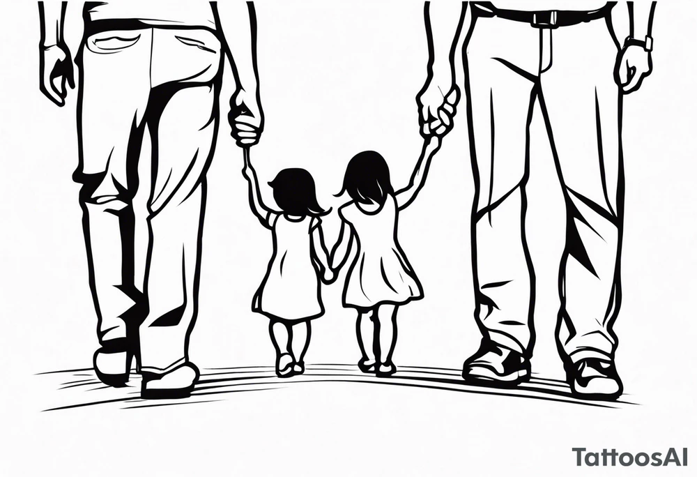 Three Little girls and dad and holding hands tattoo idea