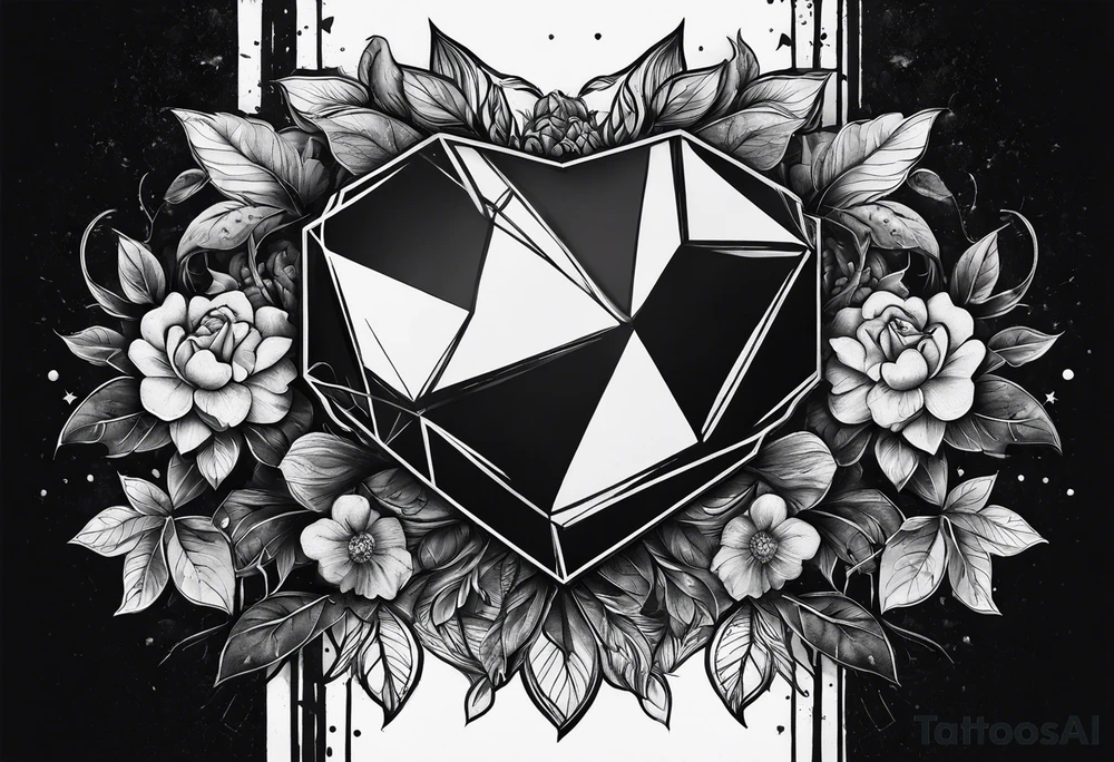 black hexagon heart with dark background tattoo idea