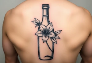 a wine bottle with an Edelweiss flower coming out from the bottle tattoo idea