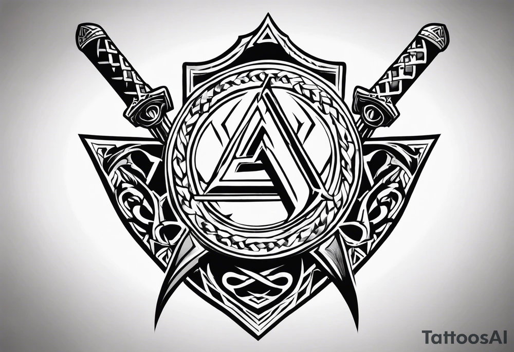 Valhalla sword shield axe Valknut dragon lion tattoo idea Valhalla sword shield axe Valknut dragon lion tattoo idea