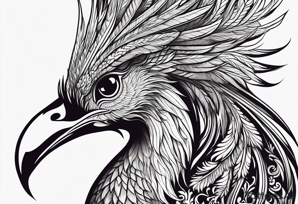 graceful asian style phoenix with extra long tail feathers and a long neck tattoo idea