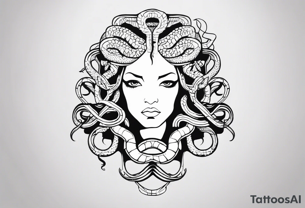 medusa, snakes, with words, SA. tattoo idea