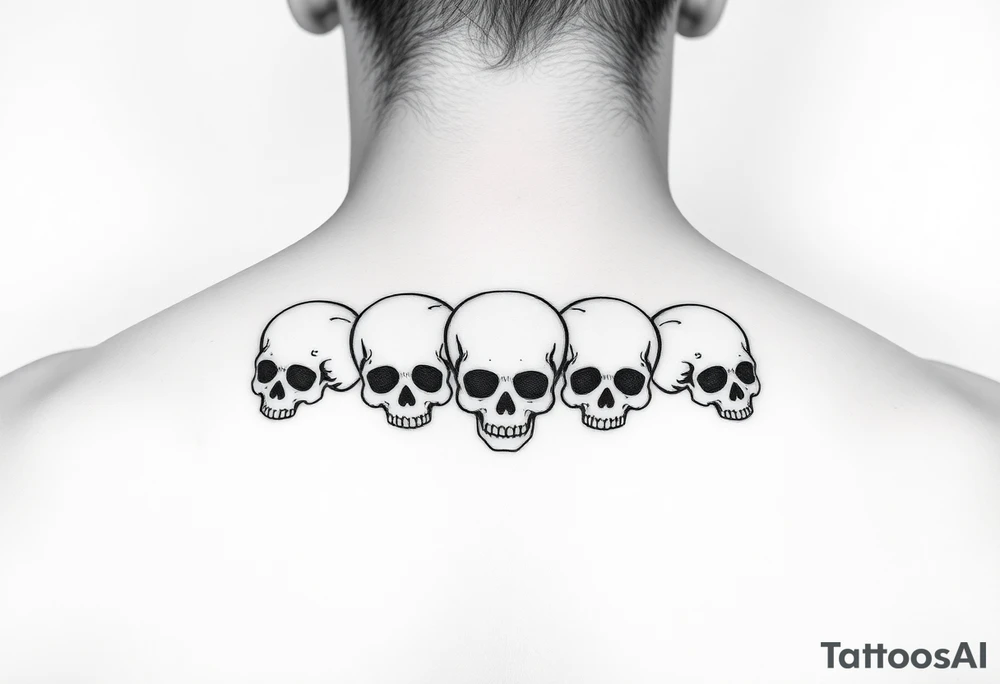 Simple outline of skulls back piece tattoo idea