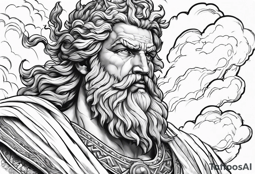 Zeus with Lightning in hands in the clouds tattoo idea