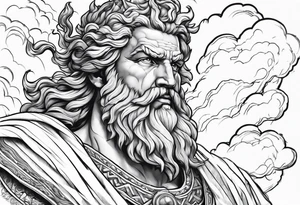 Zeus with Lightning in hands in the clouds tattoo idea