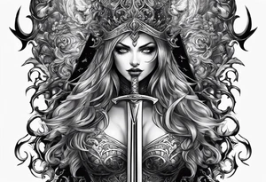 the goddess nemesis sword scary blood hell tattoo idea