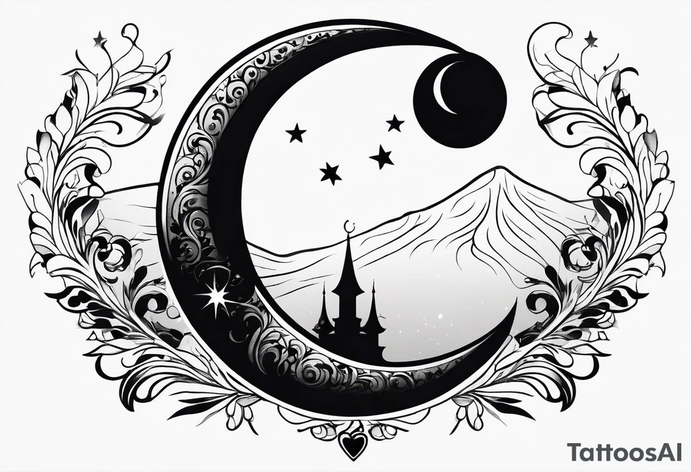 Crescent moon with a love heart inside tattoo idea Crescent moon with a love heart inside tattoo idea