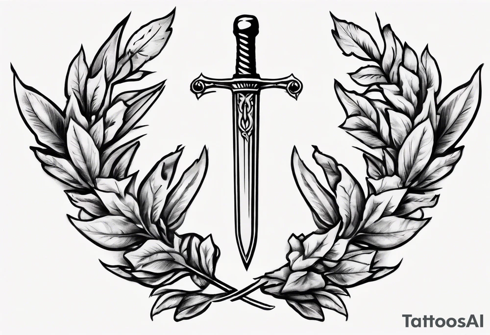 Simple memorial tattoo A sword runs through a laurel leaf with the number 13 tattoo idea