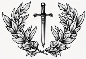 Simple memorial tattoo A sword runs through a laurel leaf with the number 13 tattoo idea