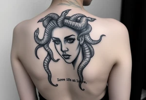 Medusa with snakes and quote and girly tattoo idea