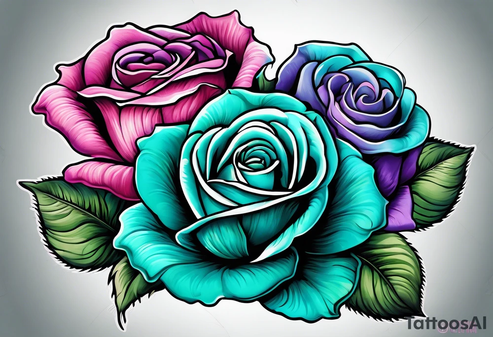 roses, teal, pink, purple tattoo idea
