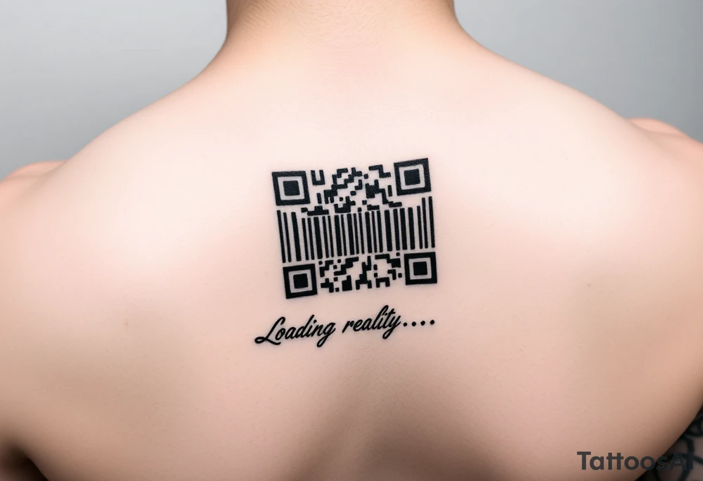"QR-code tattoo that scans to a 10-second loop of:  
- Buffering symbol  
- Text: 'Loading reality... 99.9%'  

Style: High-contrast. Inner wrist." tattoo idea