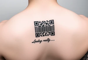 "QR-code tattoo that scans to a 10-second loop of:  
- Buffering symbol  
- Text: 'Loading reality... 99.9%'  

Style: High-contrast. Inner wrist." tattoo idea