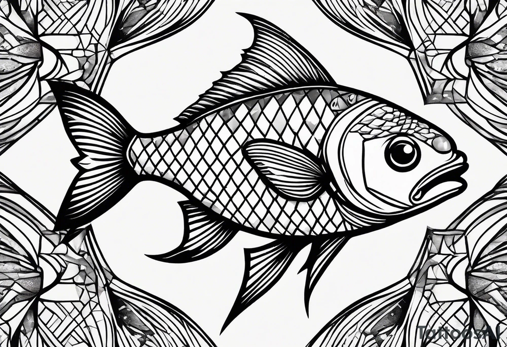 Diamond pattern shapes negative space fish tattoo idea