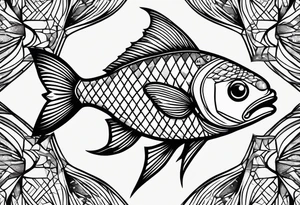 Diamond pattern shapes negative space fish tattoo idea