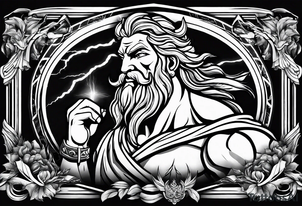 Zeus with lightning, tattoo sleeve tattoo idea
