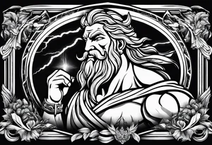 Zeus with lightning, tattoo sleeve tattoo idea