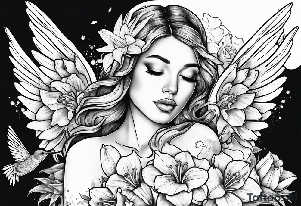 crying angel
lily, daffodil, rose, daisy, narcissus
flying hummingbird tattoo idea