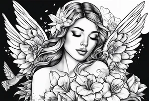crying angel
lily, daffodil, rose, daisy, narcissus
flying hummingbird tattoo idea