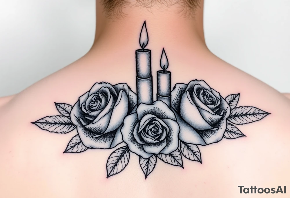 Blue, 2 roses, 2 candles tattoo idea